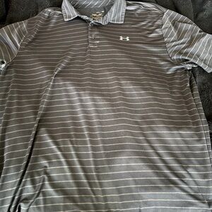 Under Armour Men's Polo Shirt in Gray with White Stripes